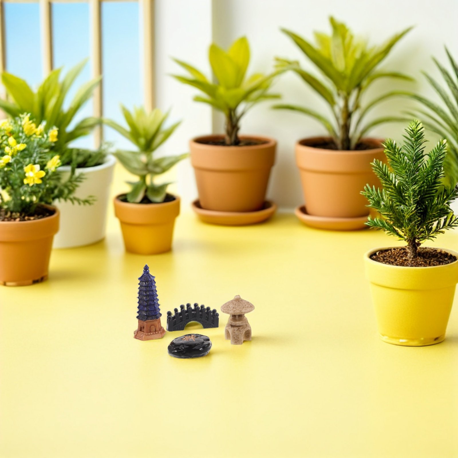 Japanese Garden Bonsai - 4Pcs Set Patung Pagoda Mini Jepang
