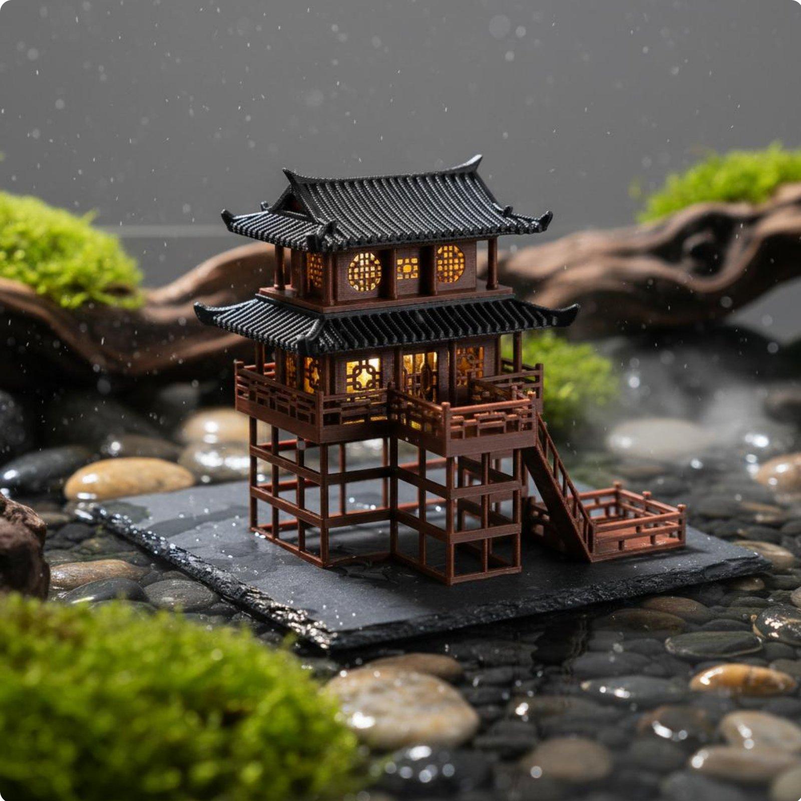 Pagoda Plastik Mini untuk Meja - Bonsai Garden Home ulasan dan harga